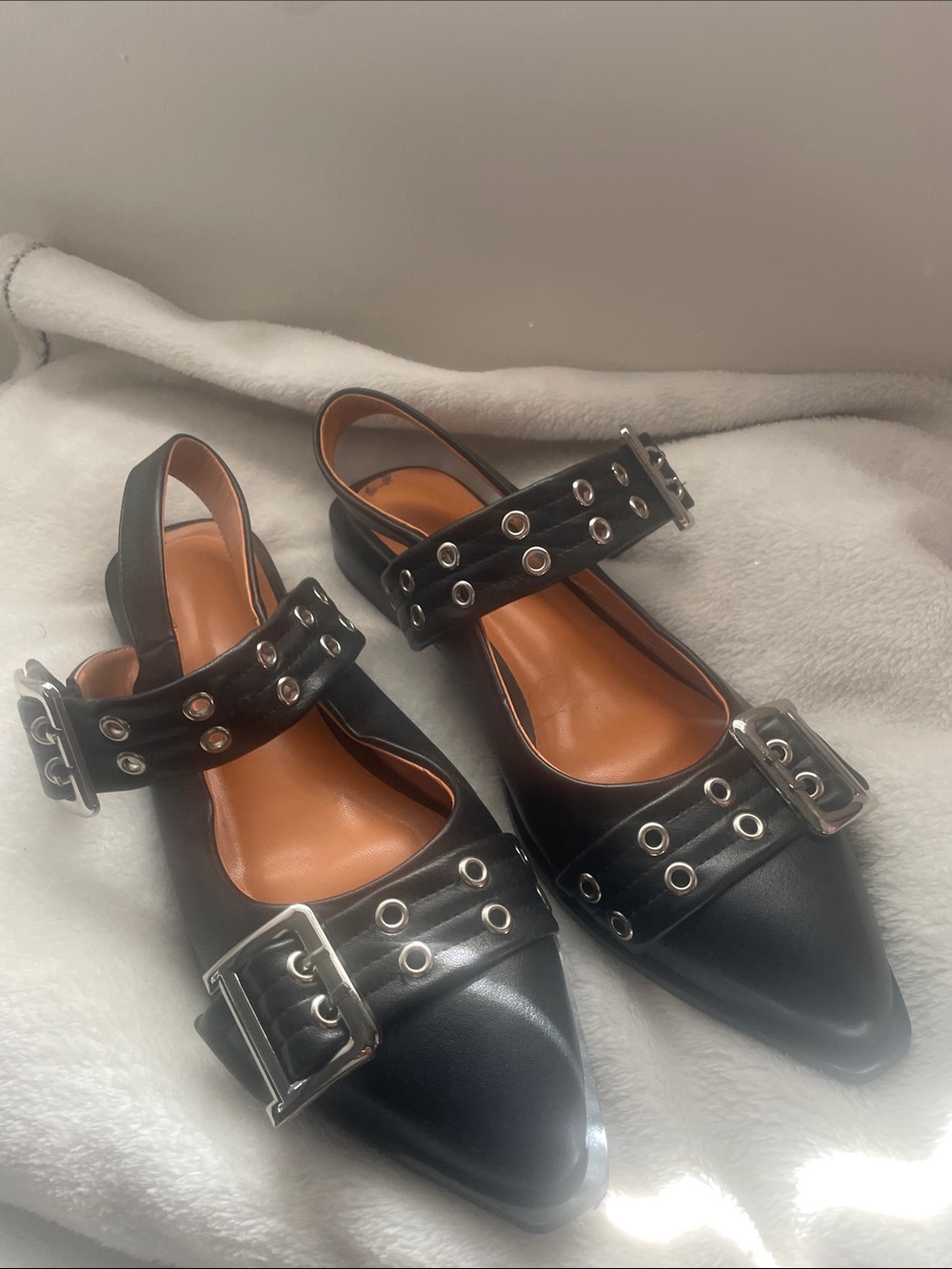 Black Grommet Buckle Slingback Flats